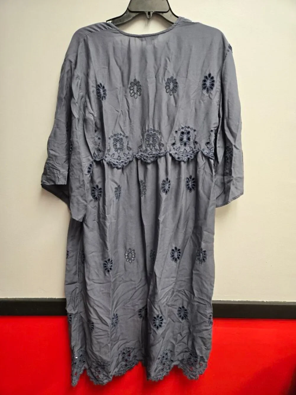 American Eagle Boho Floral Embroidered Kimono Cardigan Blue Gray XS S - Picture 4 of 9